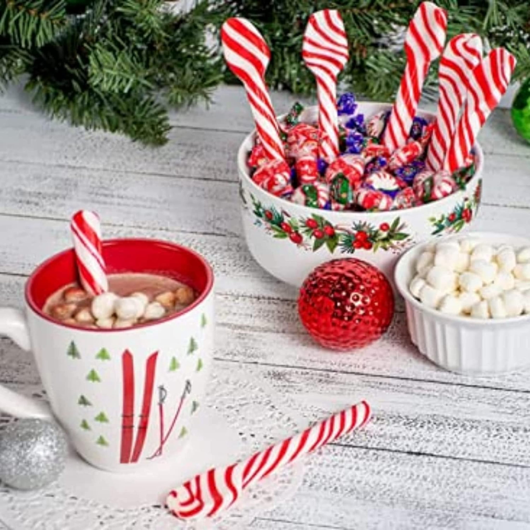 Swiss Miss Milk Chocolate with Mini Marshmallow Hot Cocoa Mix 6Cts Edible Candy Cane Peppermint Flavored Spoon 12Cts Party Favor Snacks Bulk Christmas Flavors Goody Filler Stocking Stuffers Box of 3