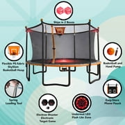 Sportspower BouncePro 15ft Multiplay Trampoline Meets ASTM Safety Standards, Heavy-Duty Rust-Resistant Painted Steel Frame, Safety Net, Basketball, Electronic Target Game & Flashing Lights
