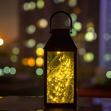 Yard Art And Patio Solar Lantern Lights Metal Outdoor Waterproof Solar Table Lamp Hanging Fairy String Lighting Warm White LEDs for Landscape Decoration Yard Art Walkway Patio Lawn Backyard (Black) ()