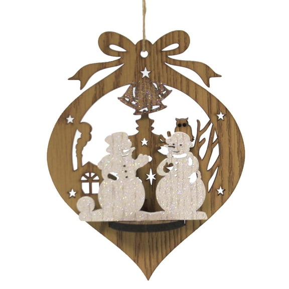 Enesco 6.00In Snowman Scene Ornament, Wood, Bells Trees Owl 6006900 Brown