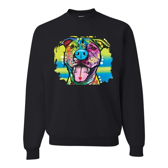 Cute Happy Smiling Dog Rainbow Pitbull Dog Lover Unisex Crewneck Graphic Sweatshirt, Black, Small