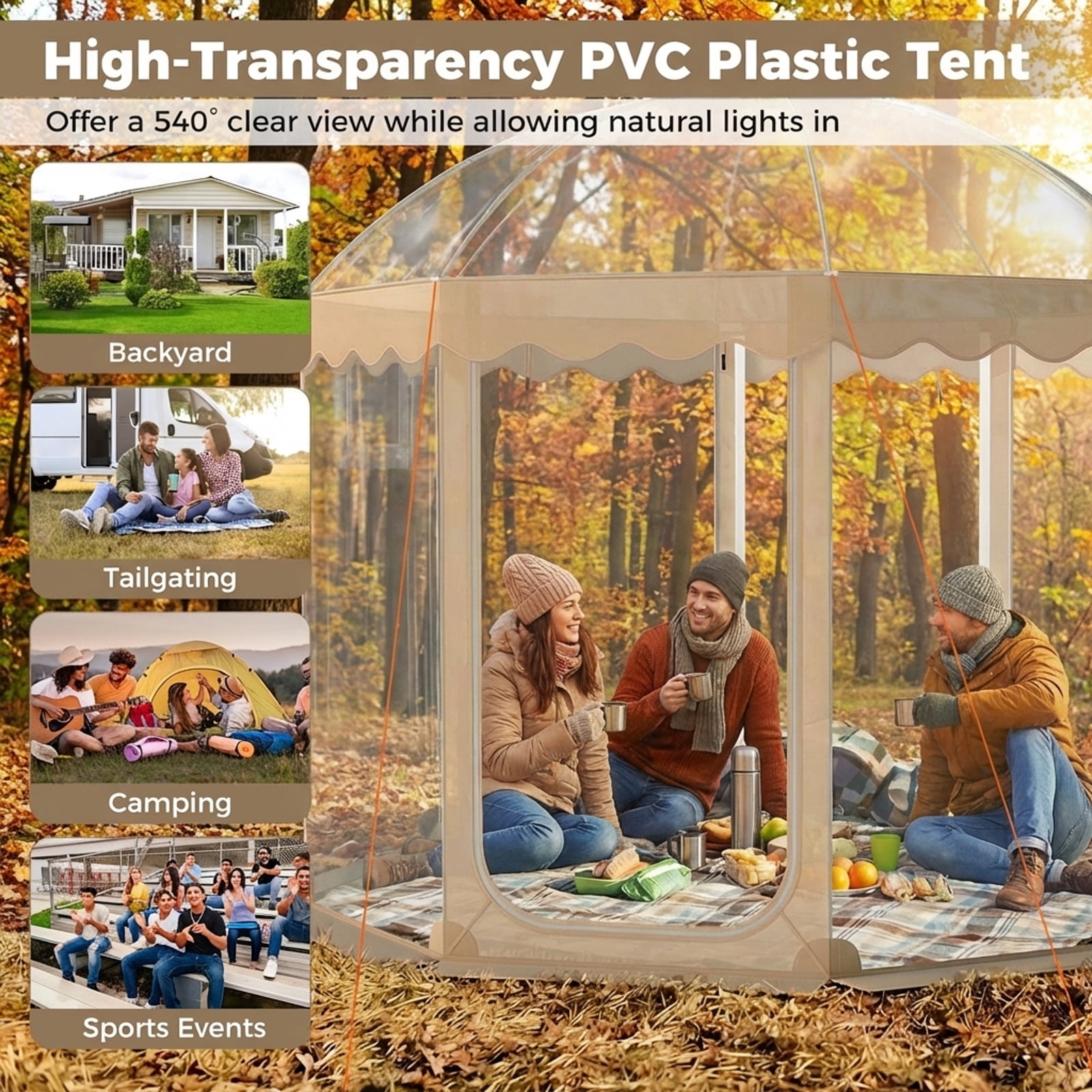 Biotree 10x10 FT Pop Up Clear Bubble Tent for 8-10 People with Waterproof Sealed Floor for Sports Events Camping