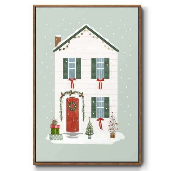Festive Front Door III - Framed Gallery Wrapped Holiday Canvas - 17 x 25 - Rosewood Frame