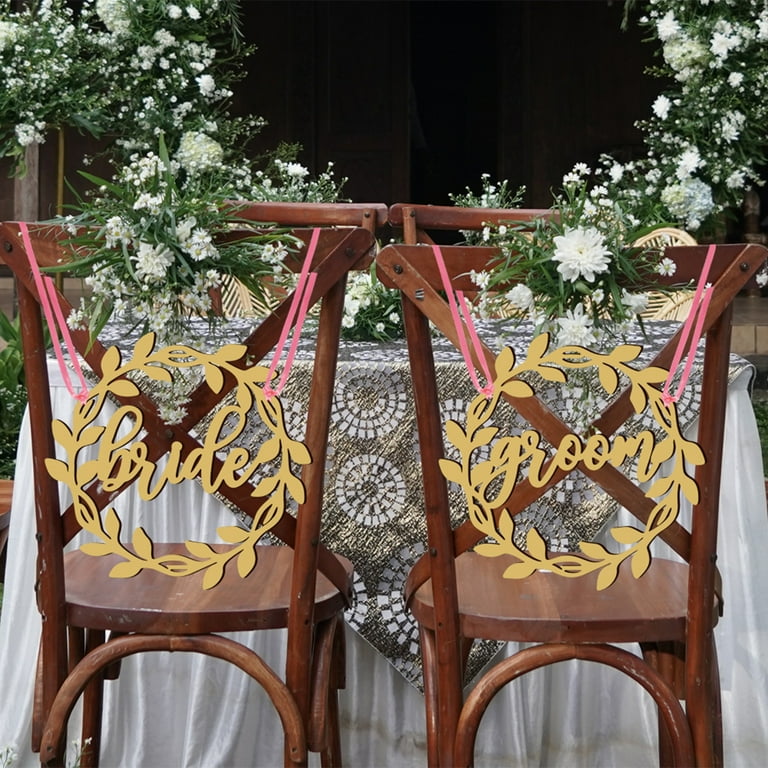 Rustic wedding chair decor idea - Mr, and Mrs. chair decor {Gone