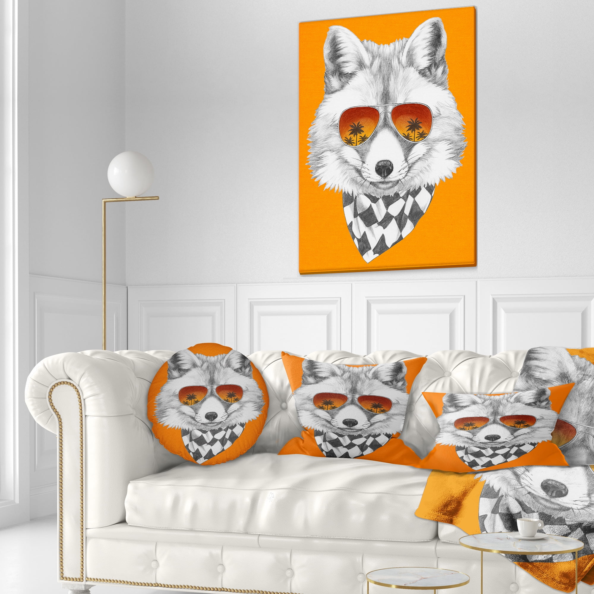 Designart Fox with Mirror and Sunglasses - Contemporary Animal Throw Pillow - 12x20