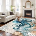 thumbnail image 2 of 6'x9' Area Rugs, Coastal Octopus Indoor Outdoor Area Rug for Living Room Bedroom, Nautical Botanical Starfish Washable Bathroom Rugs Kitchen Floor Carpet Mats Home Decor Aesthetic, 2 of 8