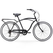 sixthreezero Around the Block Mens 7-Speed Beach Cruiser Bicycle with Rear Rack, 26 In. Wheels, Matte Black