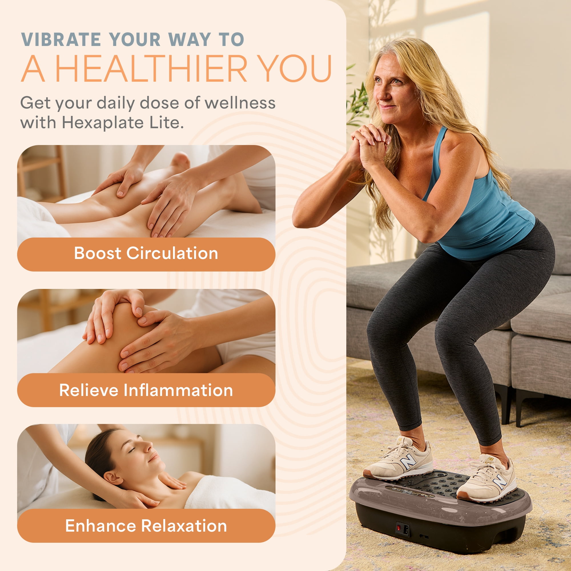 Lifepro HexaPlate Lite Vibration Plate Exercise Machine – Full Body Vibrating Plate for Weight Loss, Lymphatic Drainage & Recovery – Compact Home Workout with Magnetic Acupoints & Remote - Bronze