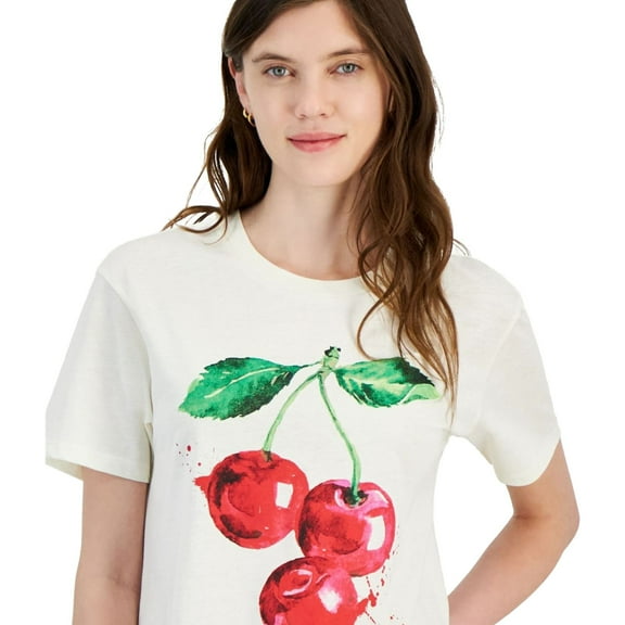 Rebellious One Womens Cherries Graphic-Print Tee Graphic T-Shirt, Beige, Juniors, X-Large