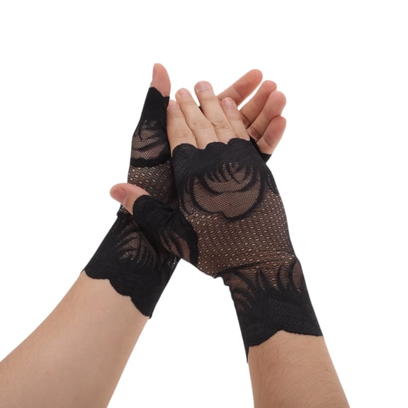 Unique Bargains Anti-slip Lace Manicure Gloves 1 Pair Black