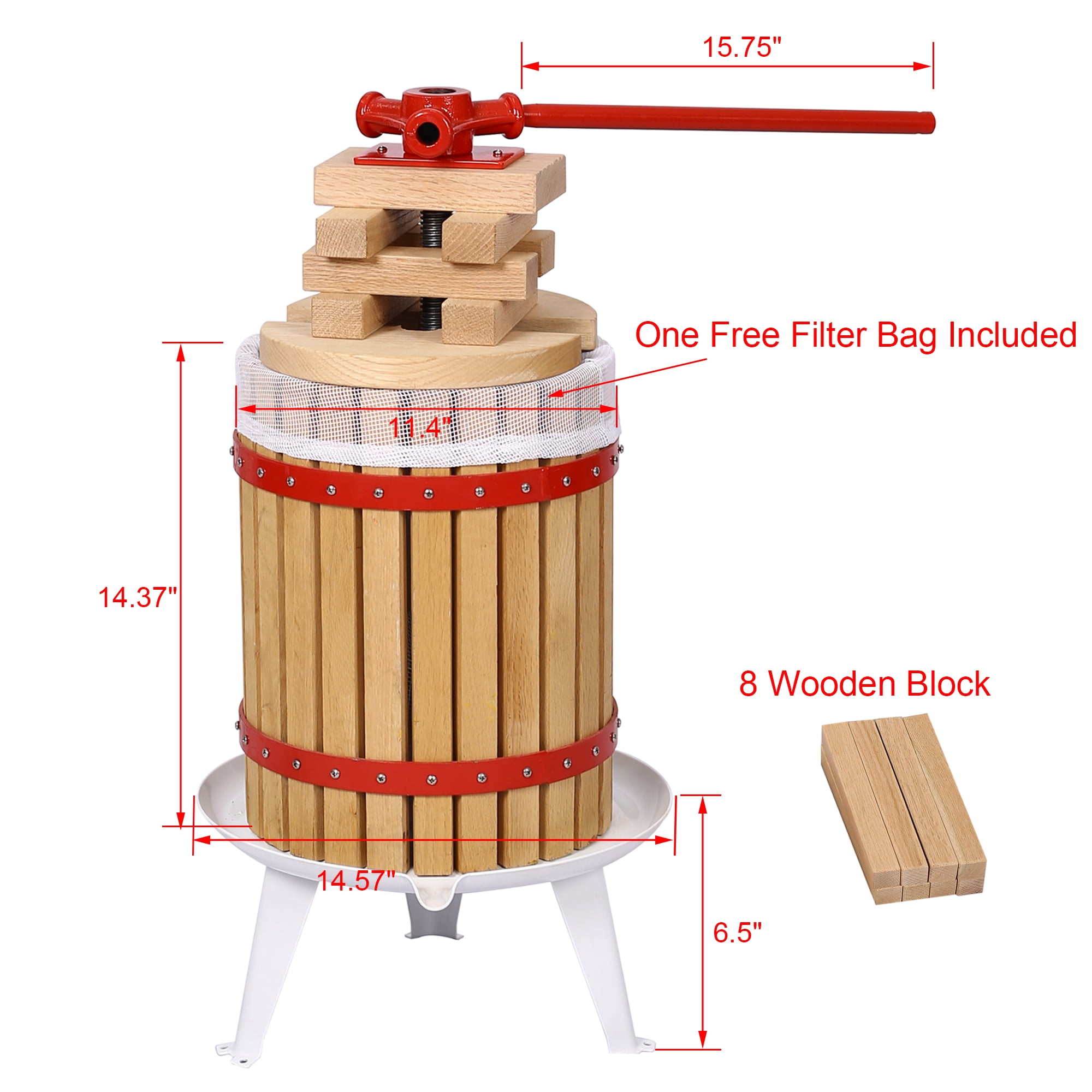 Walkfairy Fruit Wine Cider Press, Solid Wood Basket 4.8 Gallon/18L