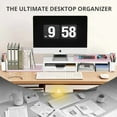 thumbnail image 5 of Wood Desk Organizers and Accessories, Dual Monitor Stand Riser with Drawer and 2 Pen Holders, Desk Shelf Computer Racks for Office Workspace Organizers, Desktop Organization (Pink＆ White), 5 of 6