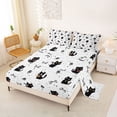 thumbnail image 2 of jejeloiu Black Cat Ribbon Bow Full Size Sheets Kids,White Floral Print Bed Sheets,4pcs, 2 of 6
