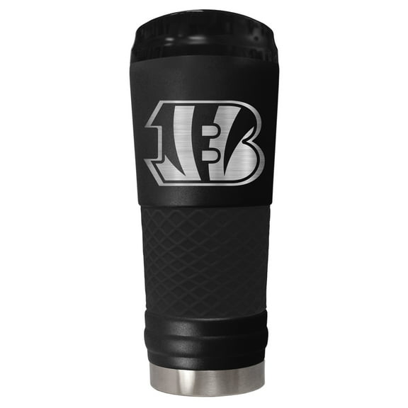 Cincinnati Bengals 24 ounce vacuum insulated stainless steel tumbler in black powder coat and laser etched team logo