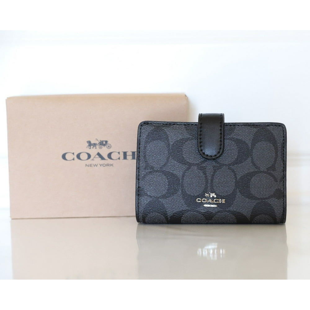 Coach - Coach Medium Corner Zip Signature PVC Black & Smoke Wallet ...