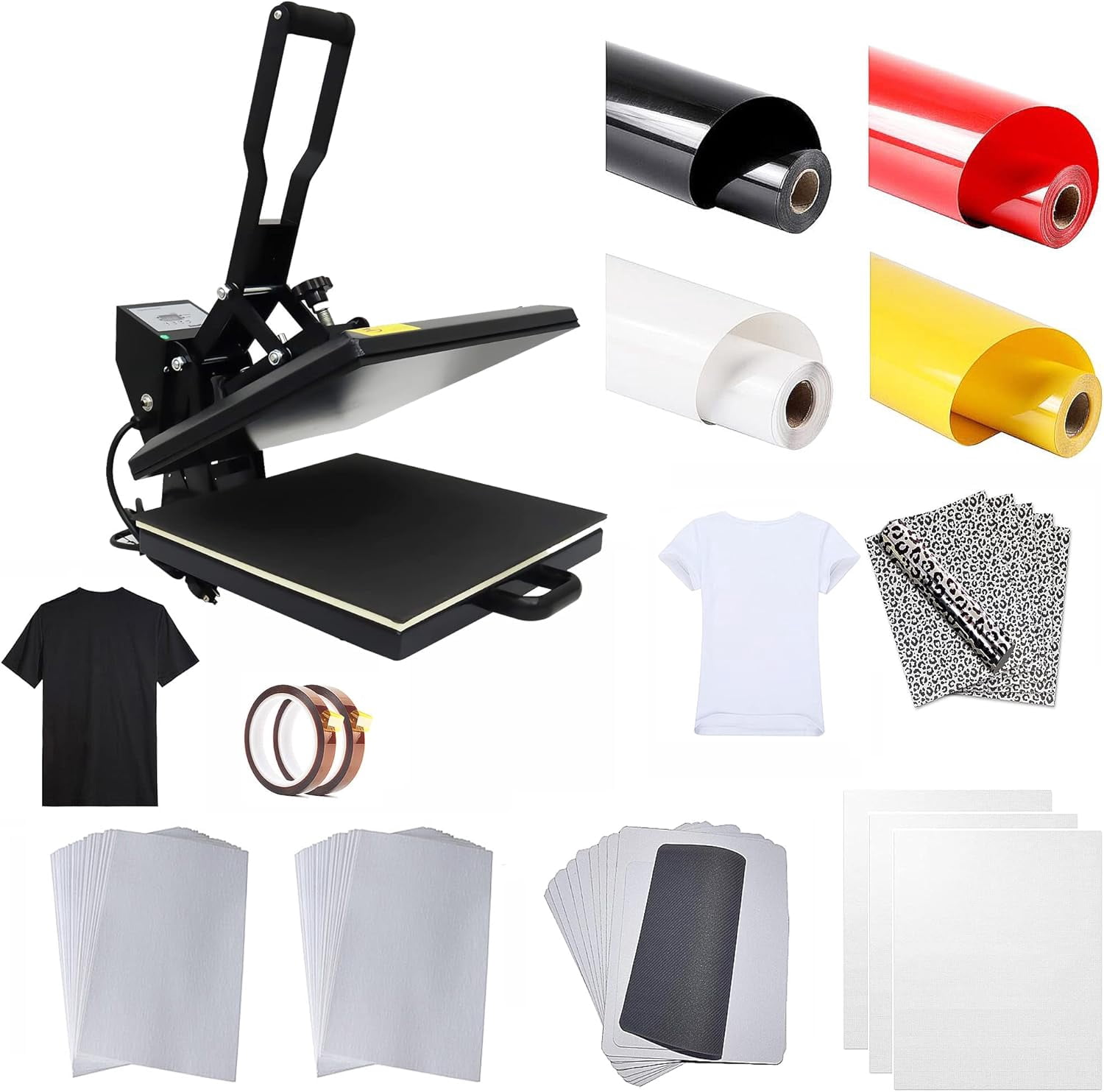 PreAsion Manual 15"*15" Sublimation Transfer Heat Press Machine T-Shirt Printing Clamshell Heat Transfer Machine 110V 1400W