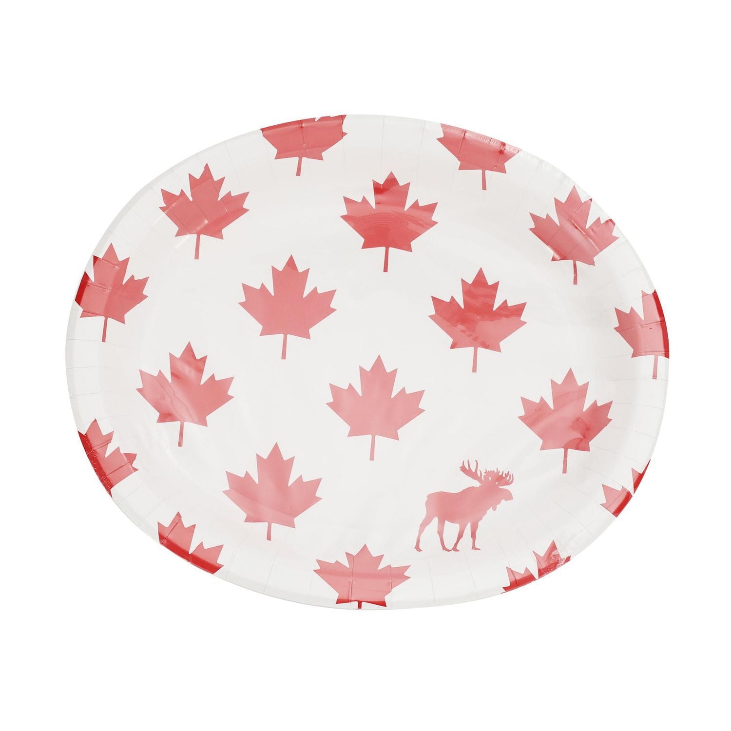 Way to Celebrate! Canada Day Oval Red Maple Leaf and Moose Paper Plates 10.4" x 12.2" ,8 ct