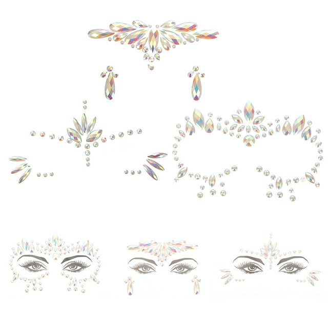 3 Sheets Face Gems Stickers Glow in the Dark Face Gems Tattoos Rhinestone Face Sticker
