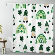 HVEST St. Patrick's Day Shower Curtain for Bathroom,Funny Gnome and lrish Lucky Rainbow Clover on White Fabric Shower Curtain with Hooks,Spring holiday Bathroom Curtains Shower Set, 60x72 inches