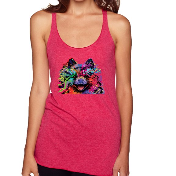 Wild Bobby, Colorful Rainbow Pomeranian Dog Animal Lover Tri-Blend Racerback Tank Top, Shocking Pink, Large