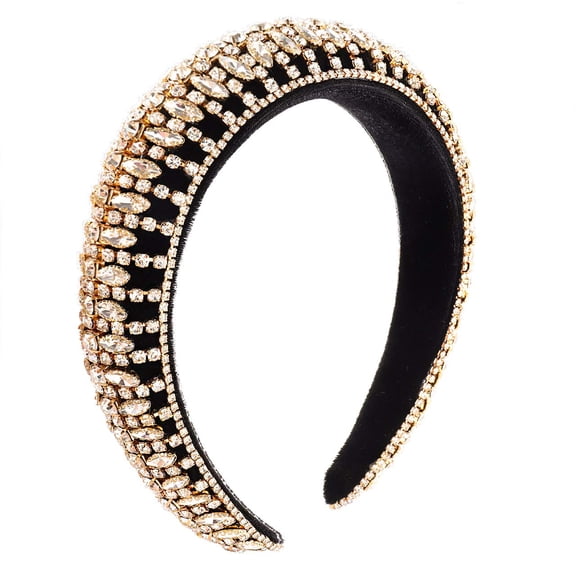 Rhinestone Crystal Padded Headbands for Women Colorful Rhinestone Embellished Velvet Hairband Shinny Bejewelled Headband Party Wedding Headwear Holiday Christmas Gifts (Gold)