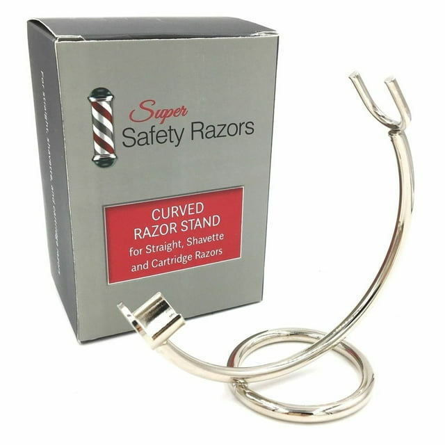 Support Chromé Courbé Razor pour Rasoirs Droits et à Cartouche - Convient aux Poignées de 100 mm et Plus