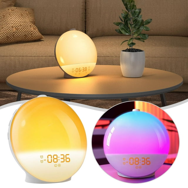 SSunrise Alarm Clock For Heavy Sleepers Wake Up Light Simulating Sunrise/sunset Alarm Clock And Natural Sound Nap And Sleep Assistance FM 7 Color Night Light In The Kids Timer Clock Digital