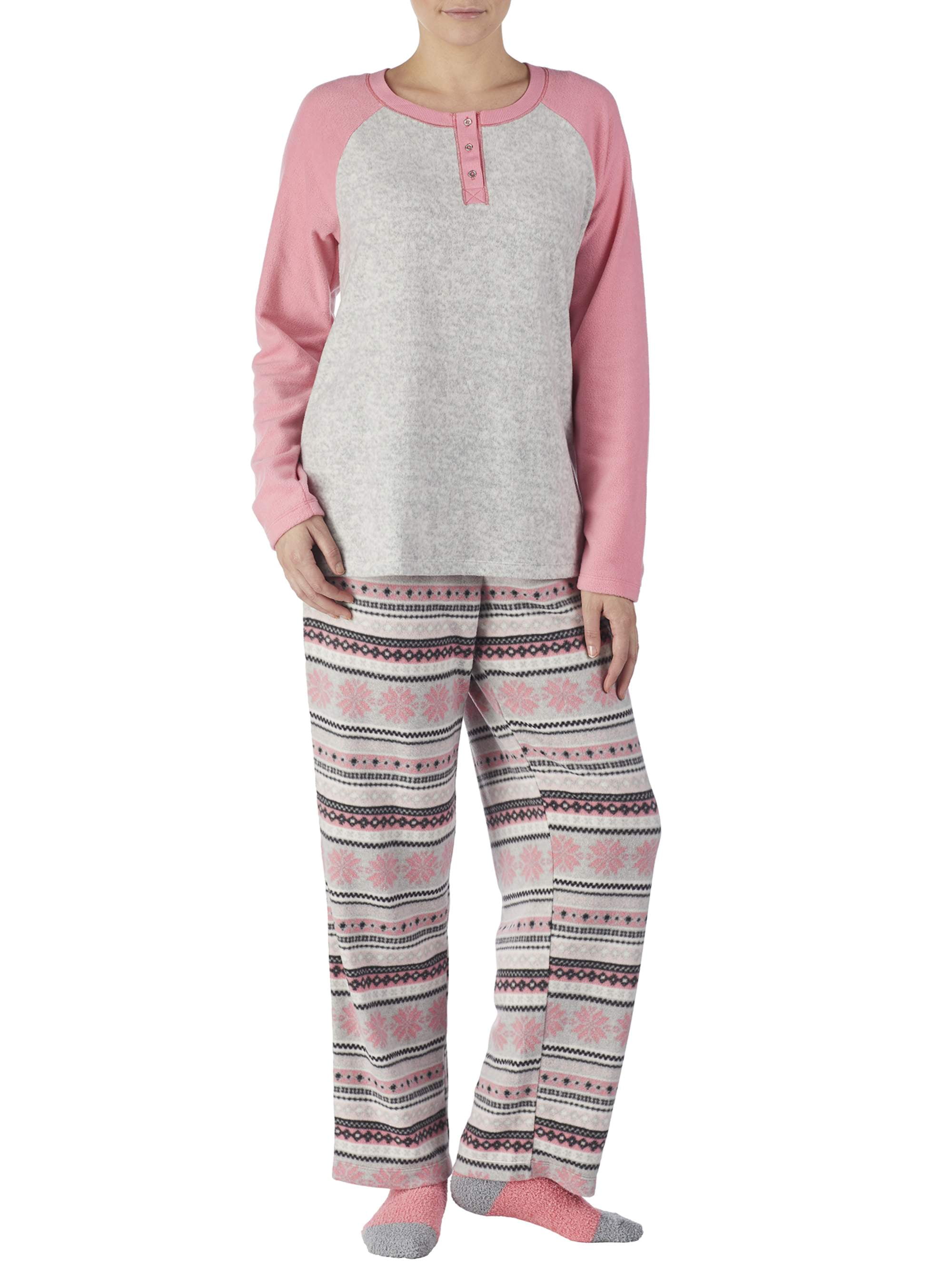 Secret Treasures Women's Fleece Henley pajama top with pant and sock