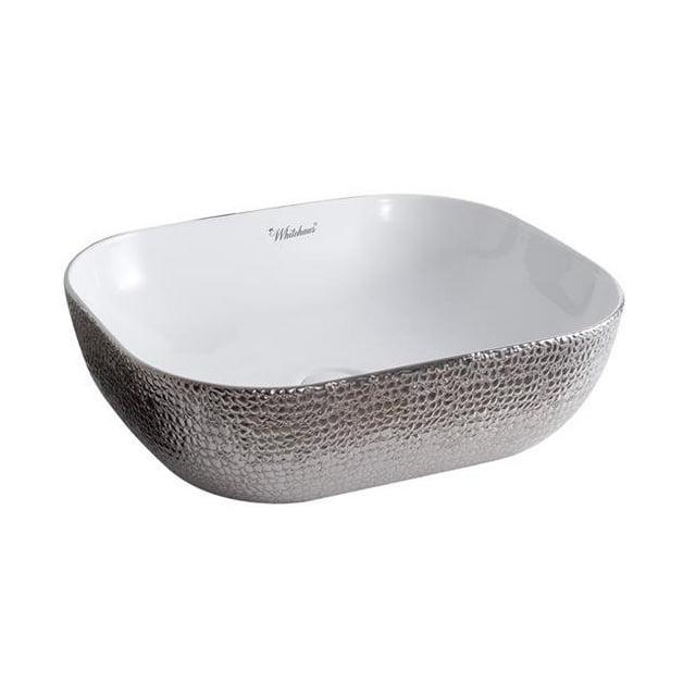 Whitehaus Collection WH71302-F21 Isabella Plus Collection Rectangular Above Mount Basin with Center Drain - Silver & White