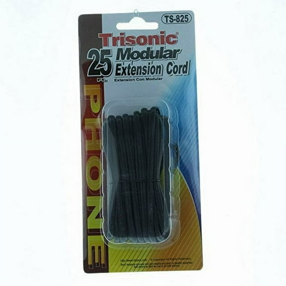 25 Ft Black Modular Extension Cord Telephone Cable Trisonic