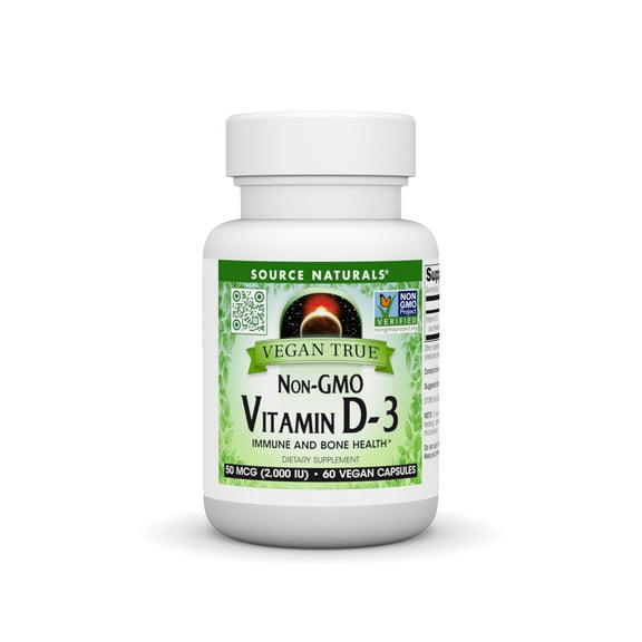Source Naturals Vegan True Vitamin D-3 Non-GMO 2,000 IU Immune and Bone Health 60 Capsules