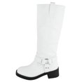 thumbnail image 2 of Berness Women Knee High Boots Buckle Strap Riding Side Zippers Short Block Heel SPENCER White PU 7.5, 2 of 6