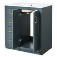 thumbnail image 3 of 30'' Ceramic Sink Bathroom Vanity - Solid Wood & Construction, Blue Theme, 3 Drawers Convenient Storage Unit 30" Cabinet With Basin Structure Boards Soft Close Doors Stylish, 3 of 6