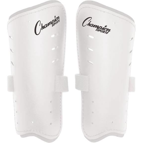 Champion Sports Molded Plastic Shin Guards – Protective Soccer Gear Set of Two - 8 inch - White