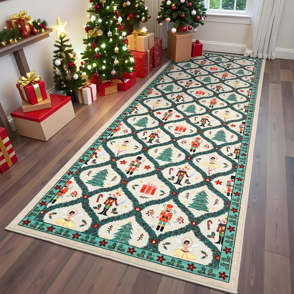 Christmas Area Rug 2x6 Runner Rugs,Washable Xmas Holiday Decor Hallway Rug,Boho Rugs Stain Resistant Non Slip Carpet Runner for Kitchen Bedroom Dining Room