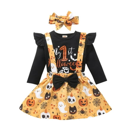 

ZHUASHUM Baby Girls Romper Bodysuit+Pumpkin Suspender Skirts Outfits