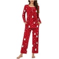 thumbnail image 4 of Puntoco Conjuntos de pijama cómodos para mujer Conjunto de pijama informal con cuello en V y pantalones largos con estampado navideño para mujer, 4 of 5