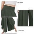 thumbnail image 5 of Wide Leg Pleated Pants Plain Color Casual Fitted Asymmetrical Hem Long Pleated Pants for Women Lady OD Green XL, 5 of 5