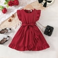 thumbnail image 2 of CAICJ98 Toddler Girl Dress Summer Ruffle Sleeve Tutu Princess Casual Knit Dresses for Girls Red,7-8 Years, 2 of 7