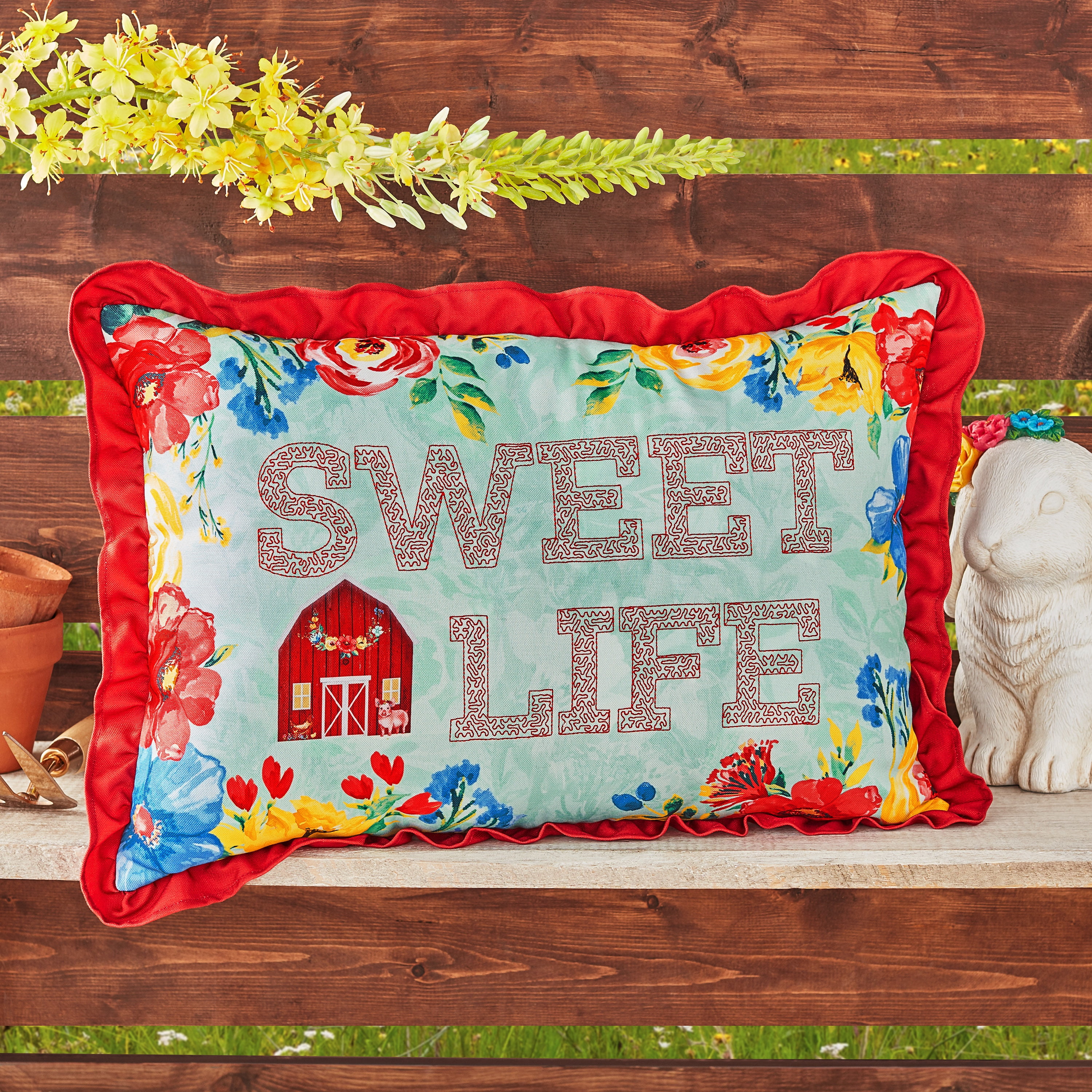 The Pioneer Woman Sweet Life Outdoor Rectangle Pillow, Multicolor, 14 in x 20 in