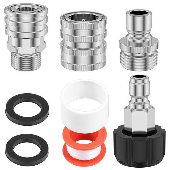 4PCS Stainless Steel Pressure Washer Adapter Kit M22-14 and 15mm Swivel to 3/8inch Quick Connect 3/4inch to 1/2inch Quick Release for Pressure Washer