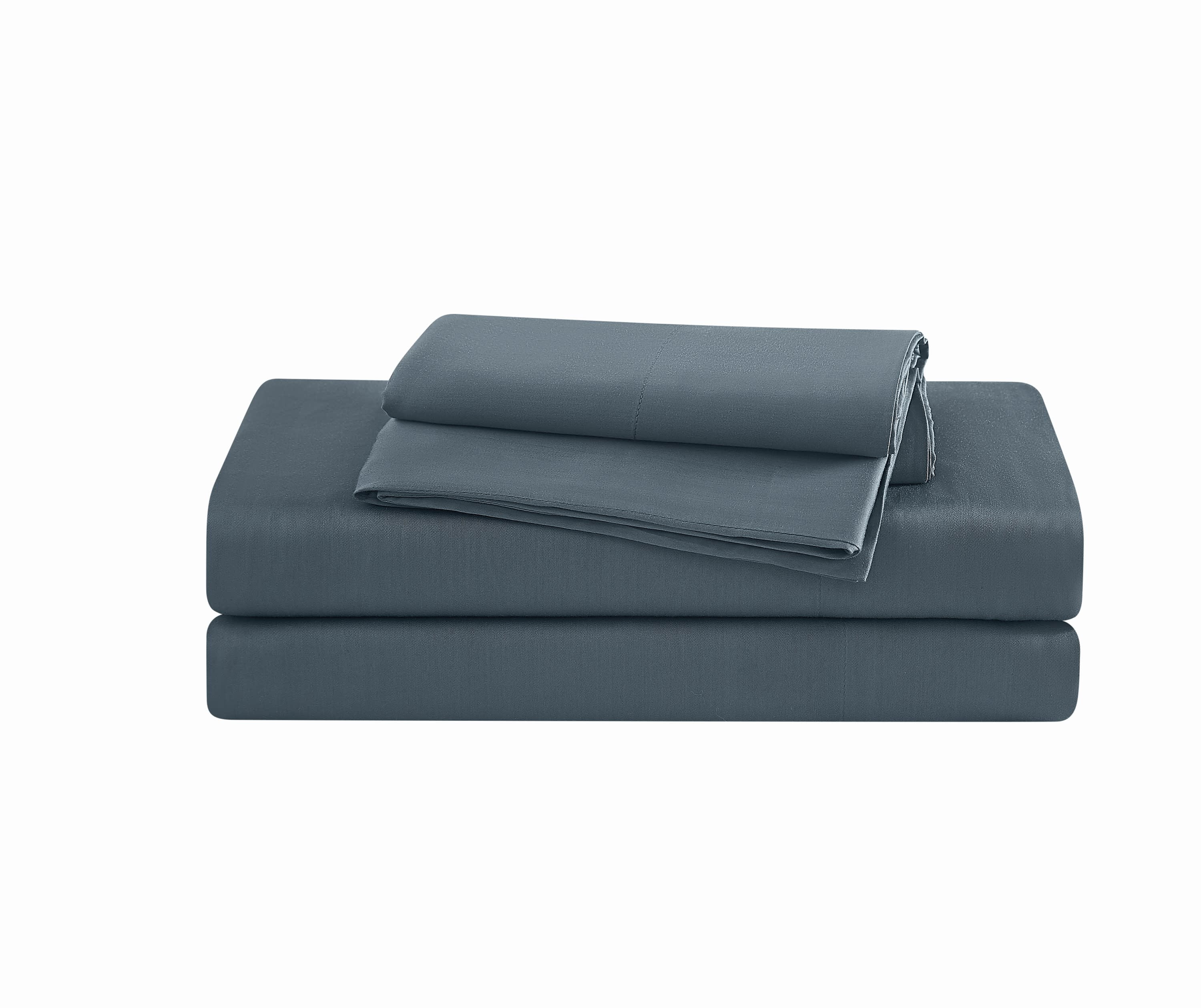 Brooklyn Loom 300 Thread Count Sateen 100% Rayon from Bamboo Deep Pocket 4 Piece Queen Sheet Set in Blue, All Season, Adult Size, OEKO-TEX Certified