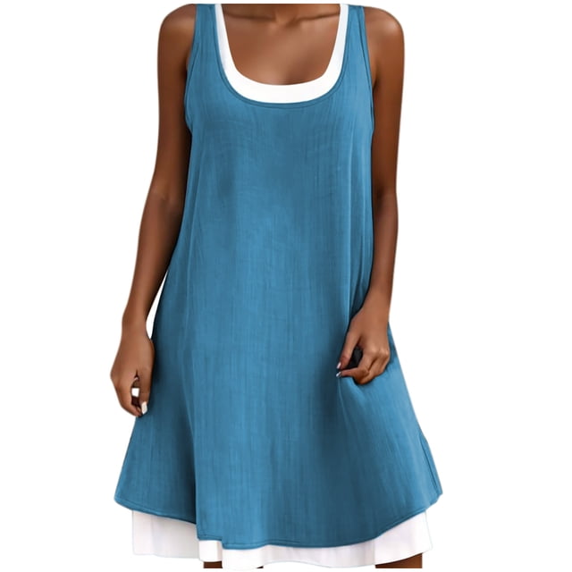 Timegard Robe Chemises pour Femmes Col Carré Sans Manches Ample Légère Décontractée Robes de Voyage Été
