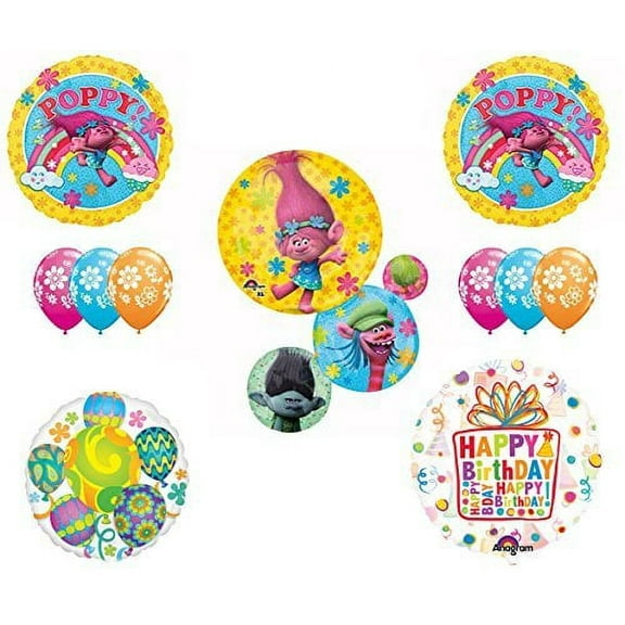 TROLLS Movie 11 pc Funkadelic Happy Birthday Party Balloons Supplies