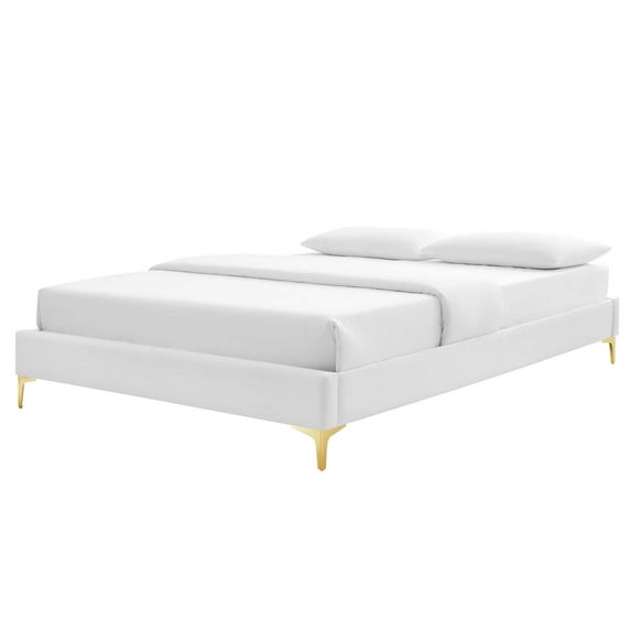 Platform Bed Frame, Queen Size, Velvet, White, Modern Contemporary Urban Design, Bedroom Master Guest Suite