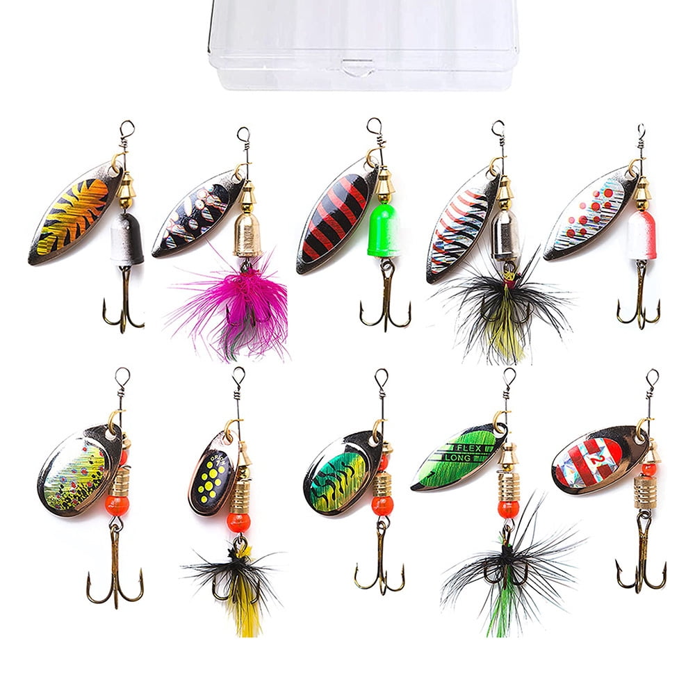 Fishing Lures 10 PCS Spinner Lures Baits with Tackle Box Bass