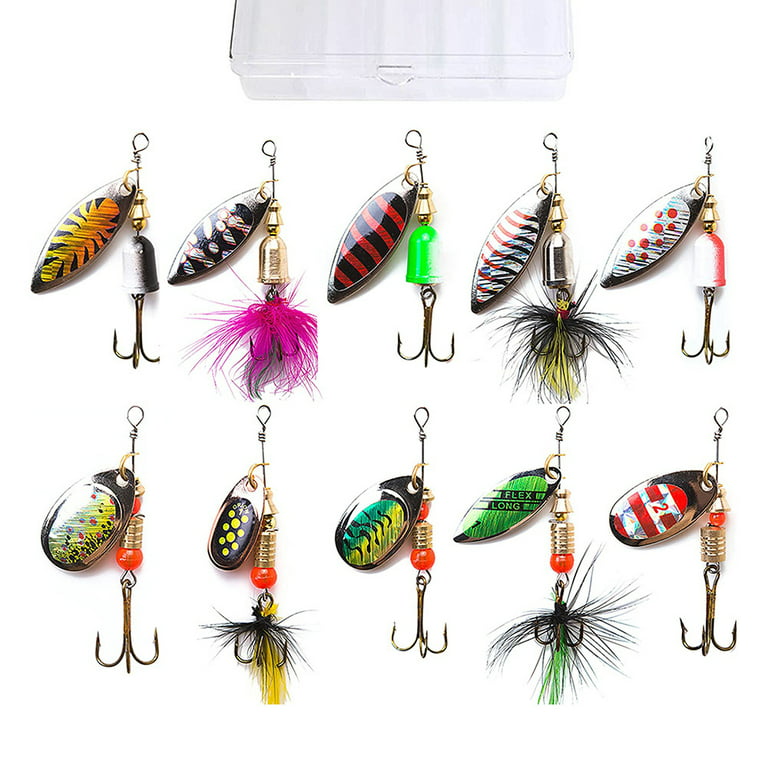 10PCS Fishing Lures Kits with Tackle Box,Tackle Gear Tail Spoon Lures Kits  for Bass Trout Salmon Saltwater