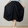 thumbnail image 7 of Npasoilc Latern Skirts for Women Cotton Linen Elastic High Waist A-line Pleated Skirt Solid Color Casual Loose Mid-Length Skirt with Pockets, 7 of 7