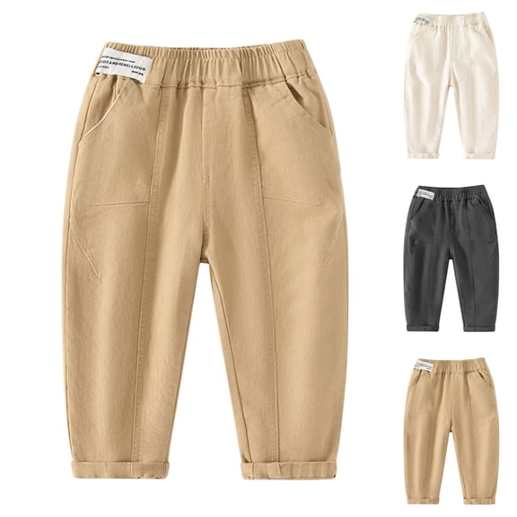 Nilvkv Girls Casual Pants, Kids Pants, Relaxed Fit Cotton Pants with Elastic Waist, Side Pockets and Cuffed Hems for Everyday Casual Beige 3-4 Years