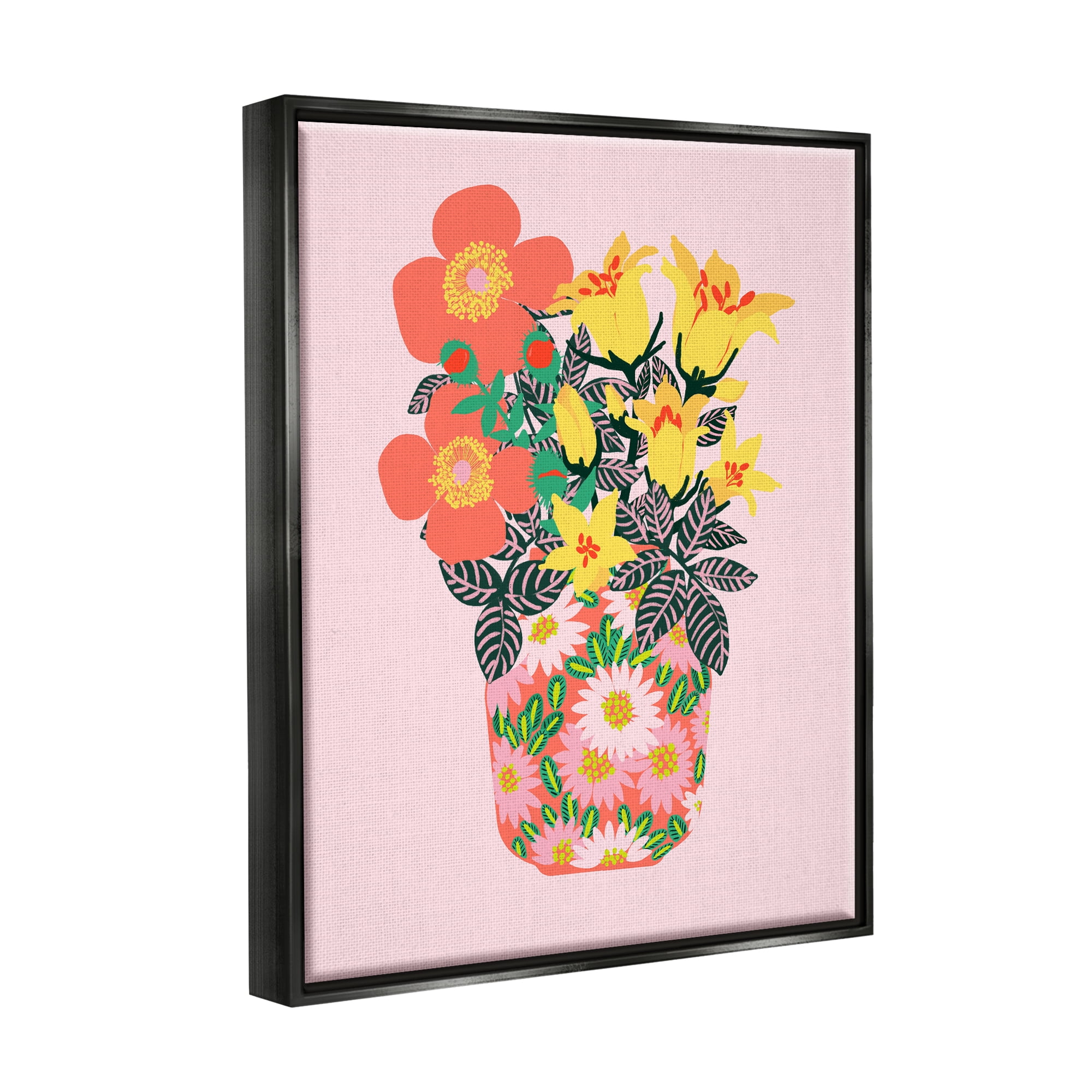 Stupell Industries Pink Modern Bouquet Botanical & Floral Painting Black Floater Framed Canvas Art Print Wall Art, 25 x 31